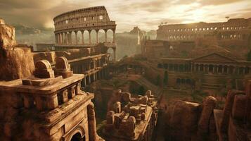generativ ai, italiensk antik strukturer med kolonner och valv, roman stad, arkitektonisk landmärke foto