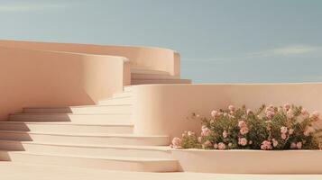generativ ai, Ibiza estetisk villa hus och kust landskap, dämpad färger, minimalism foto