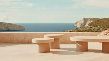 generativ ai, Ibiza estetisk villa hus och kust landskap, dämpad färger, minimalism foto