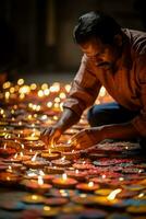 hantverkare skapande färgrik diwali torans bakgrund med tömma Plats för text foto