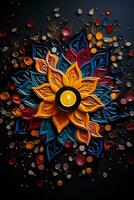 färgrik rangoli mönster för diwali firande bakgrund med tömma Plats för text foto