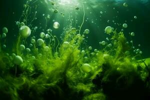 grön alger bubblor vatten. generera ai foto
