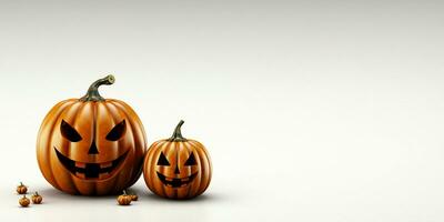 halloween pumpor på en vit bakgrund. 3d tolkning ,ai generativ foto