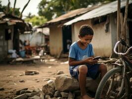 unge från colombia använder sig av smartphone för spelar spel ai generativ foto