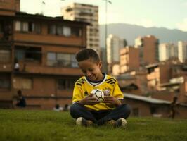 unge från colombia använder sig av smartphone för spelar spel ai generativ foto