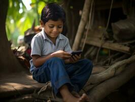 unge från colombia använder sig av smartphone för spelar spel ai generativ foto