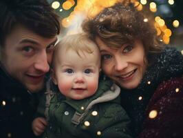 de familj åtnjuter fira jul eve tillsammans ai generativ foto