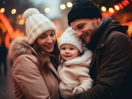 de familj åtnjuter fira jul eve tillsammans ai generativ foto