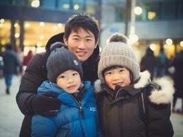 asiatisk familj åtnjuter fira jul eve tillsammans ai generativ foto