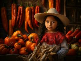 mexikansk unge i emotionell dynamisk utgör på höst bakgrund ai generativ foto
