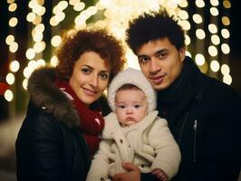 de interracial familj åtnjuter fira jul eve tillsammans ai generativ foto