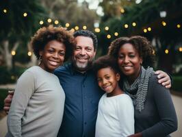 de interracial familj åtnjuter fira jul eve tillsammans ai generativ foto