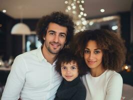 de interracial familj åtnjuter fira jul eve tillsammans ai generativ foto