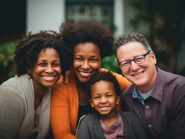 de interracial familj åtnjuter fira jul eve tillsammans ai generativ foto