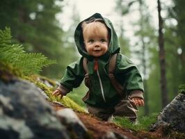 förtjusande bebis utforska de natur ai generativ foto