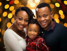 de afrikansk amerikan familj åtnjuter fira jul eve tillsammans ai generativ foto