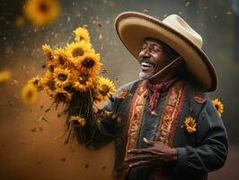Foto av emotionell dynamisk utgör mexikansk man i höst ai generativ