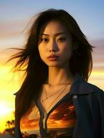 skön ung asiatisk kvinna porträtt, söt flicka tapet bakgrund Foto, generativ ai foto