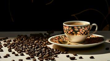 kaffe bakgrund illustration design, kaffe bönor, koffein, generativ ai foto