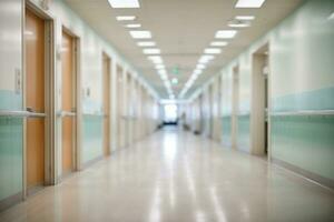 fläck bild bakgrund av korridor i sjukhus eller klinik bild. ai genererad foto