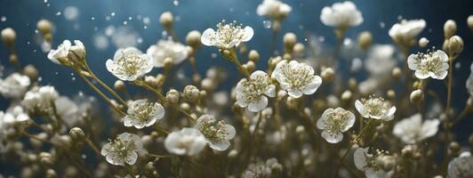 Gypsophila torr liten vit blommor ljus makro. ai genererad foto