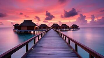 generativ ai, maldiverna resa destination, vatten hotell tillflykt bungalows. en plats för drömmar. foto