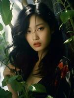 skön ung asiatisk kvinna porträtt, söt flicka tapet bakgrund Foto, generativ ai foto