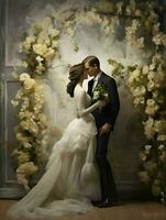 bröllop bakgrund bakgrund illustration design, par i kärlek, äktenskap, brud, generativ ai foto