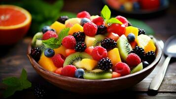 frukter, mat, frukt sallad bakgrund, generativ ai foto