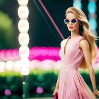 barbie på tilldela ceremoni i rosa klänning foto