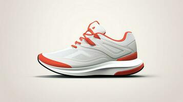 en vit och orange sko med en röd skosnören ai generativ foto