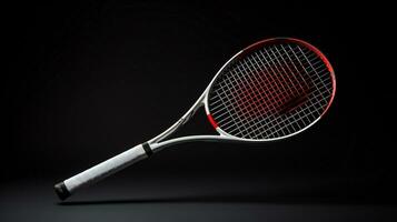 en tennis racket på en svart bakgrund ai generativ foto
