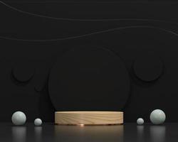 abstrakt podiumplattform för svart och träscen för rendering för produktvisningsdisplay 3d foto