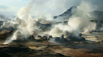 natur vulkanisk fumaroles ånga ai genererad foto