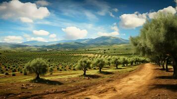 medelhavs spanska oliv lundar ai genererad foto