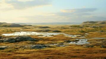 landskap arktisk tundra omfattande ai genererad foto