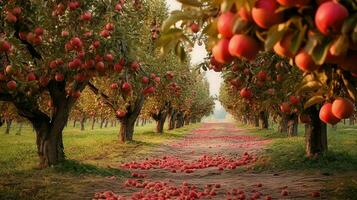 organisk landsbygden äpple fruktträdgårdar ai genererad foto