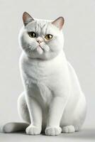 porträtt av en silver- tabby brittiskt kort hår katt ser på de kamera isolerat på en vit bakgrund. ai genererad foto