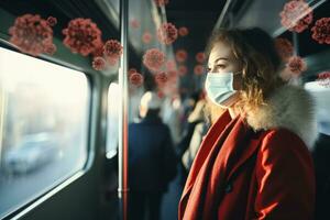 offentlig transport användande statistik överlagrat med infektion priser under pandemi foto