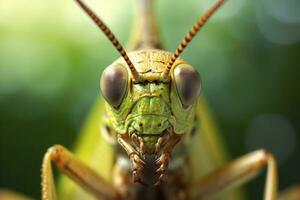 gräshoppa ansikte stänga upp ai genererad, ai generativ foto