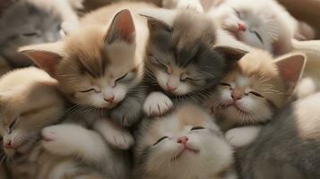 en grupp av förtjusande kattungar gosade upp tillsammans foto