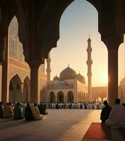 ai genererad. ai generativ - harmoni av hängivenhet - en sammankomst av hjärtan i islamic bön foto