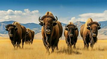 prärie gräsmark bison besättning ai genererad foto