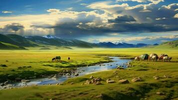 Asien mongoliska stäpp ikoniska ai genererad foto