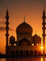 ai genererad. ai generativ - andlig prakt - en moskéer andäktig omfamning på solnedgång foto