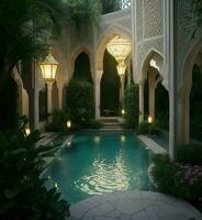 ai genererad. ai generativ - trädgård av lugn - ett förtjusande oas av islamic skönhet foto