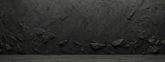 svart antracit sten betong textur bakgrund panorama baner lång. ai genererad foto