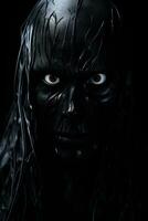 skrämmande zombie på mörk bakgrund foto