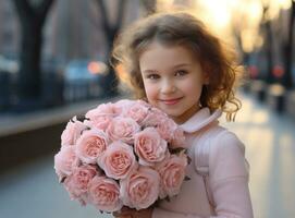 vacker flicka med rosa blommor foto
