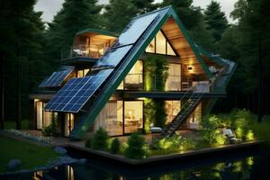 självförsörjande eco grön hus. generera ai foto